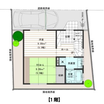 20坪 1階と2階にタタミルーム ロフトのある間取り