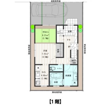 12坪 3階建て 駐車場付 タタミルームのある間取り