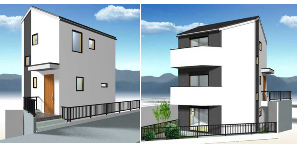 8坪 2階に玄関とリビングのある3階建て狭小住宅の間取り