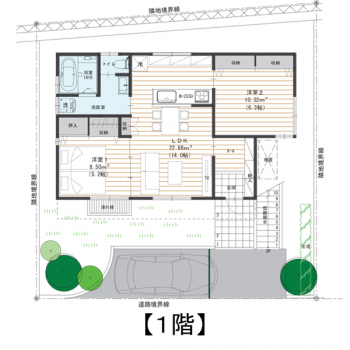 18坪 ロフトと吹き抜けのある完全分離型の二世帯住宅の間取り