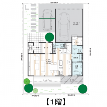 15坪 16帖のLDKでくつろぐ2階建てデザイン住宅の間取り