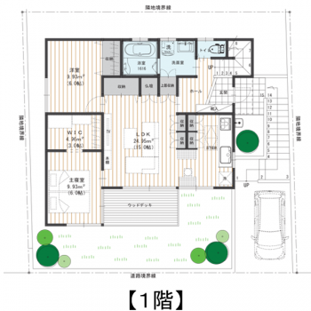 22坪　地下に駐車スペースのある玄関共用の二世帯住宅の間取り