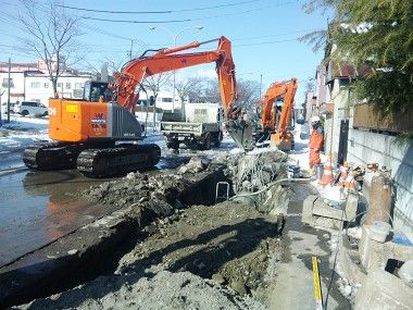 塩釜で下水管の工事